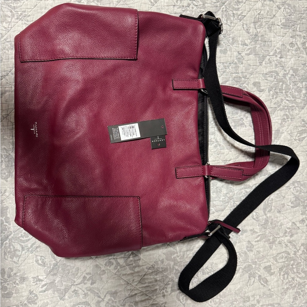 Tahari cranberry leather tote